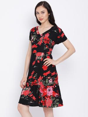 v-neck floral a-line dress - 17116374 - Standard Image - 2