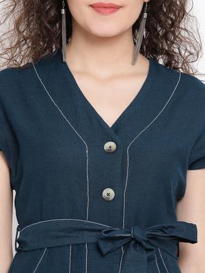 tie front solid a-line dress - 17116377 - Standard Image - 5