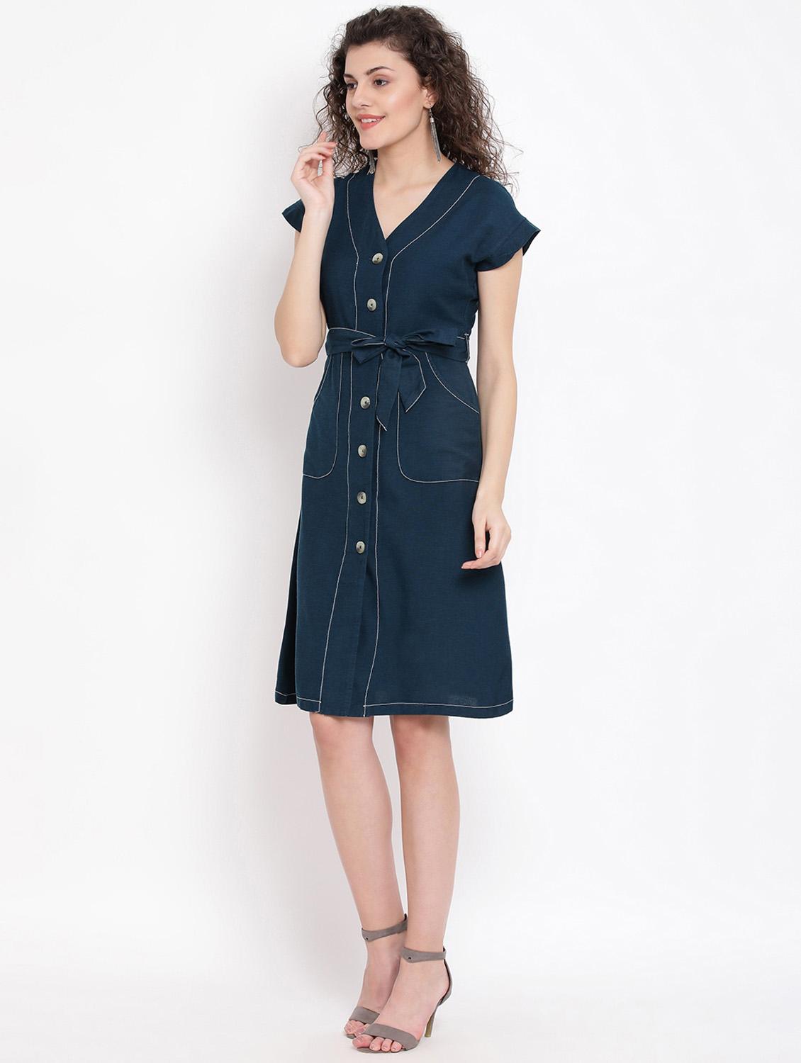 tie front solid a-line dress - 17116377 - Zoom Image - 2
