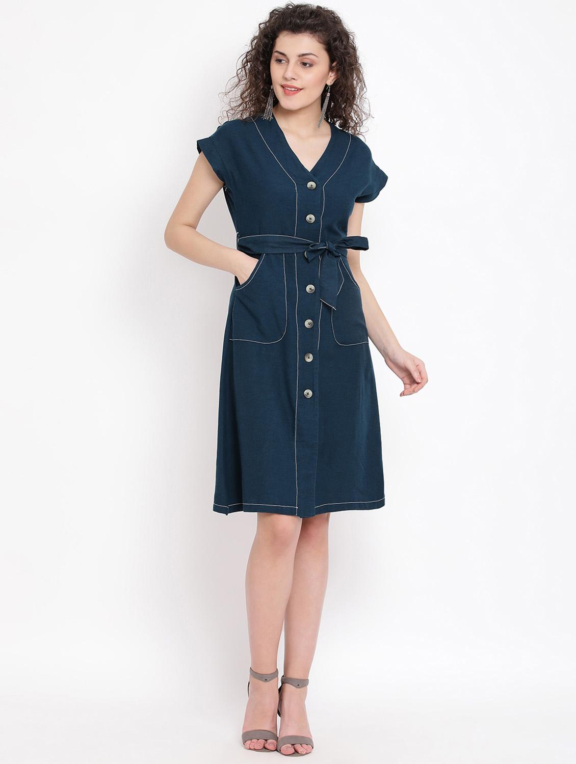 tie front solid a-line dress - 17116377 - Zoom Image - 3
