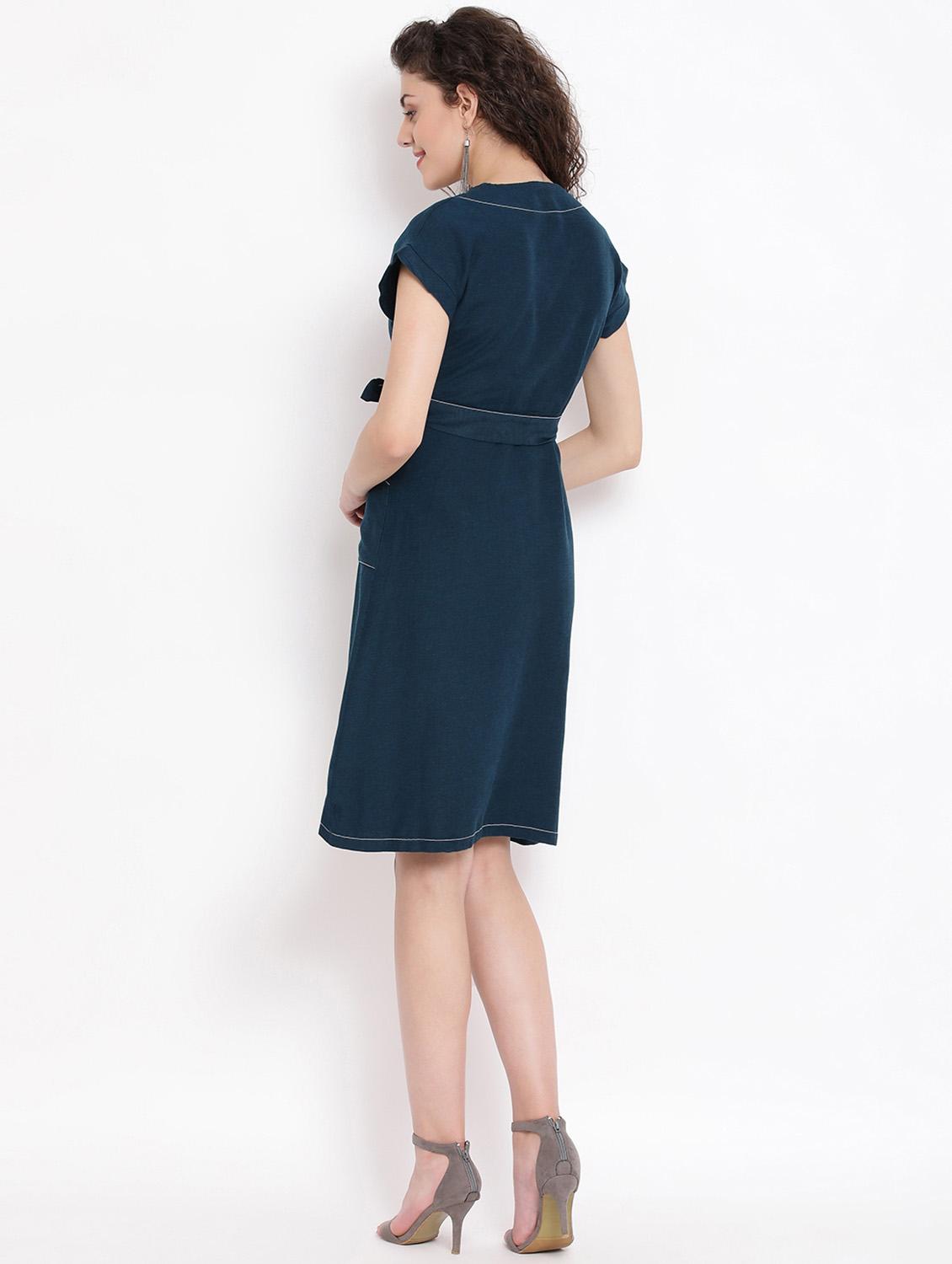 tie front solid a-line dress - 17116377 - Zoom Image - 4