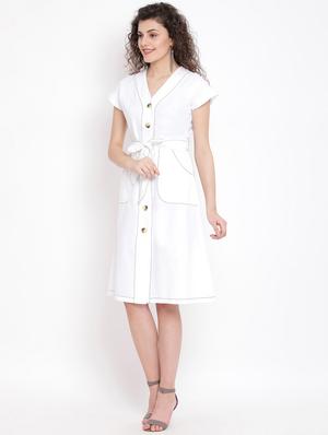tie front solid a-line dress - 17116378 - Standard Image - 2