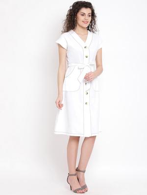 tie front solid a-line dress - 17116378 - Standard Image - 3