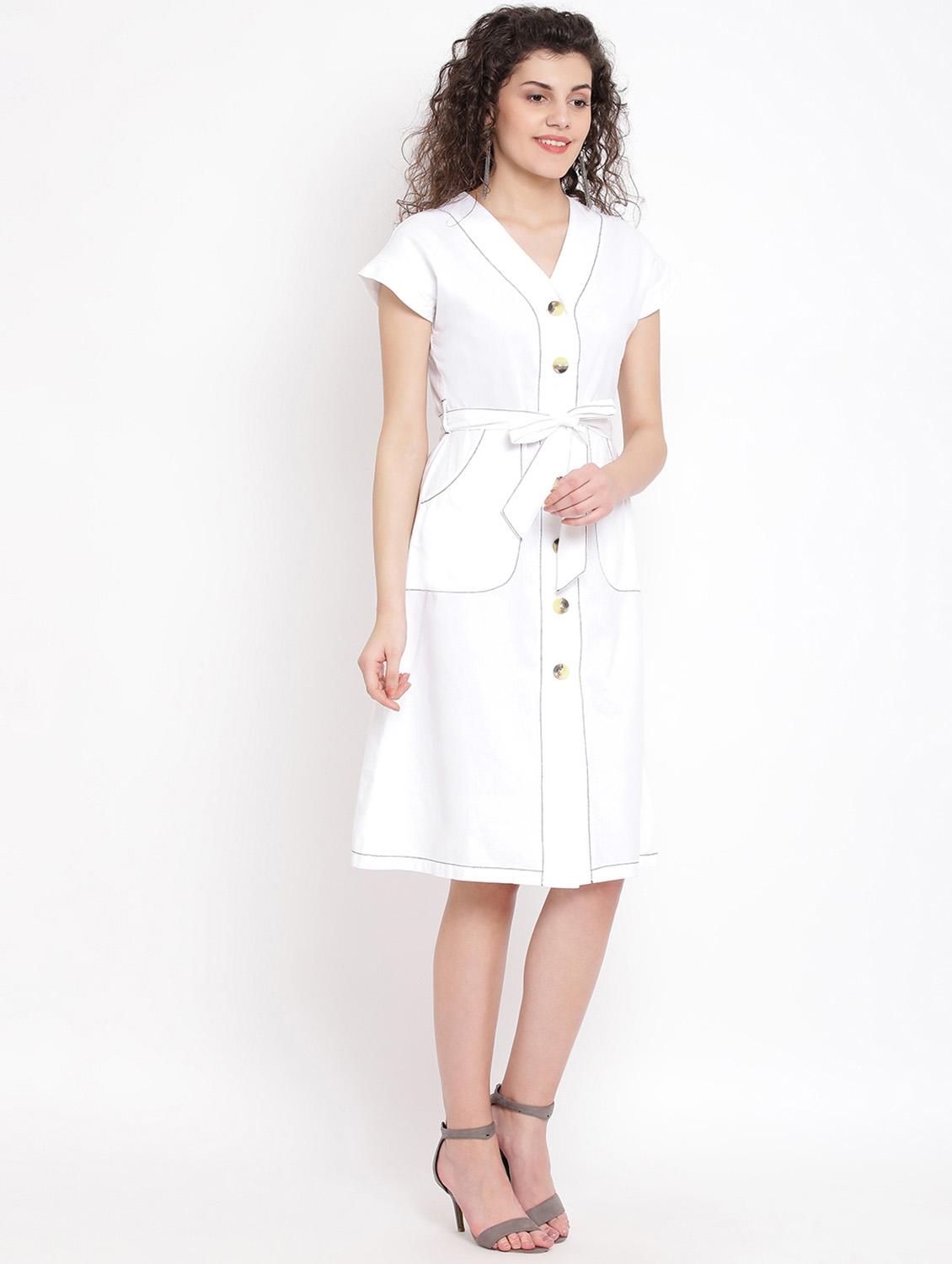 tie front solid a-line dress - 17116378 - Zoom Image - 3