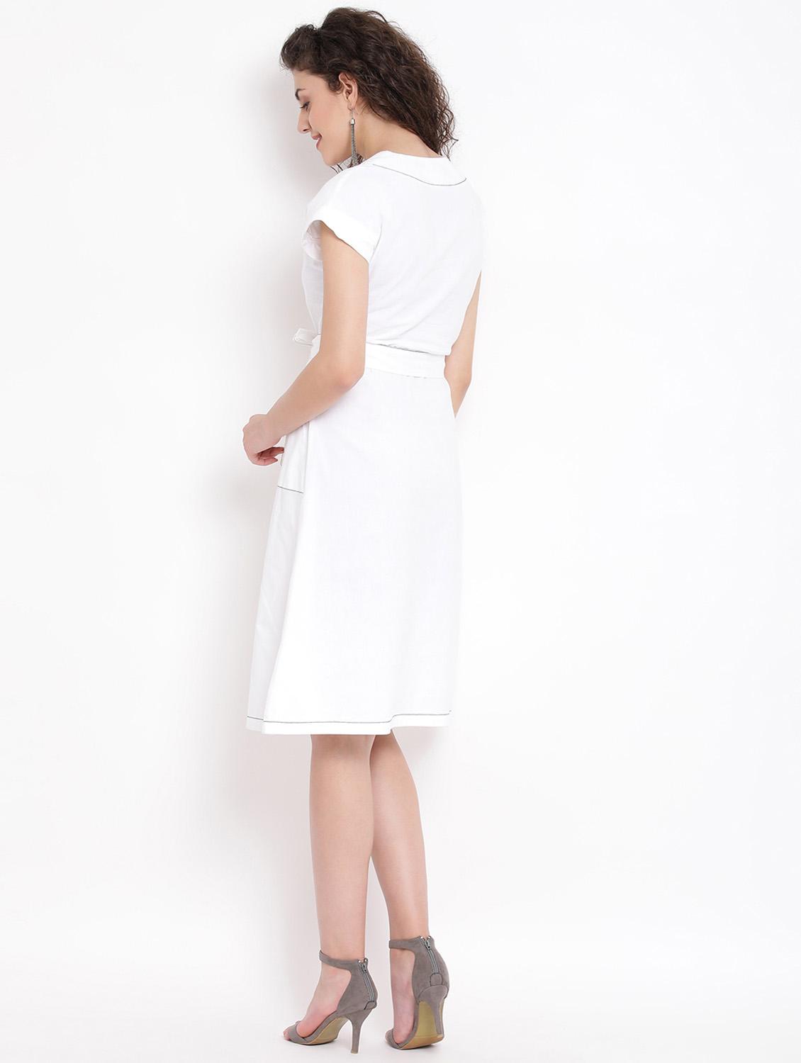 tie front solid a-line dress - 17116378 - Zoom Image - 4
