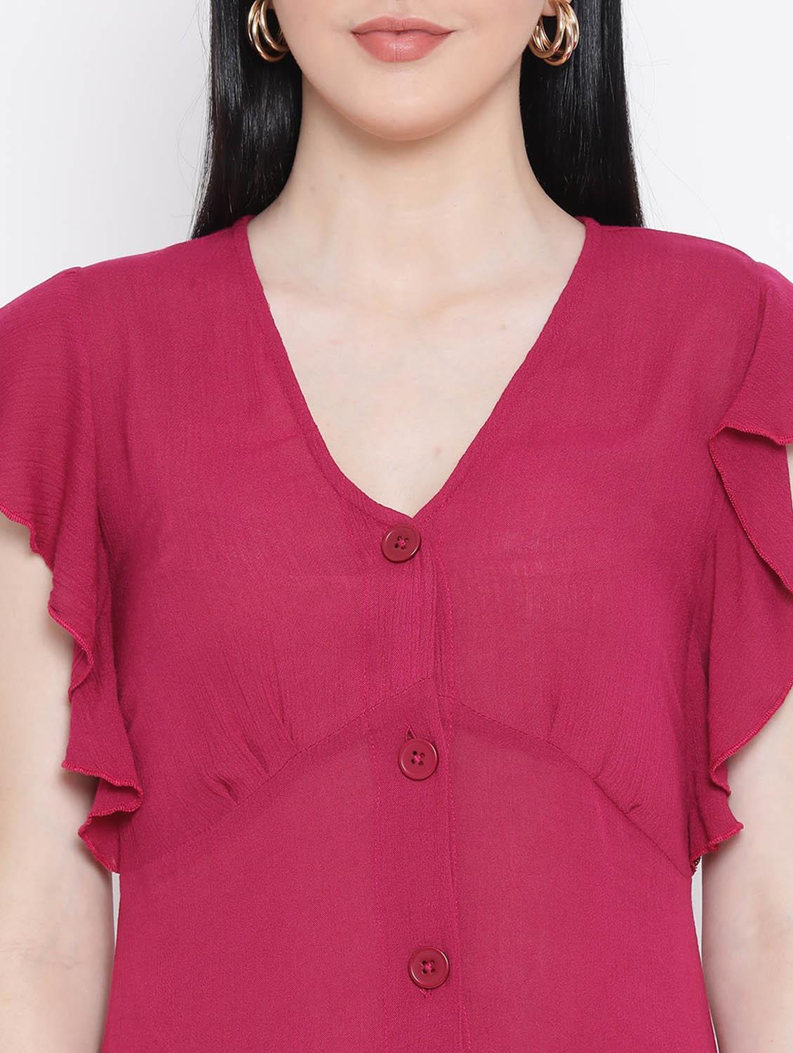 frilled sleeves button down dress - 17116380 - Zoom Image - 5