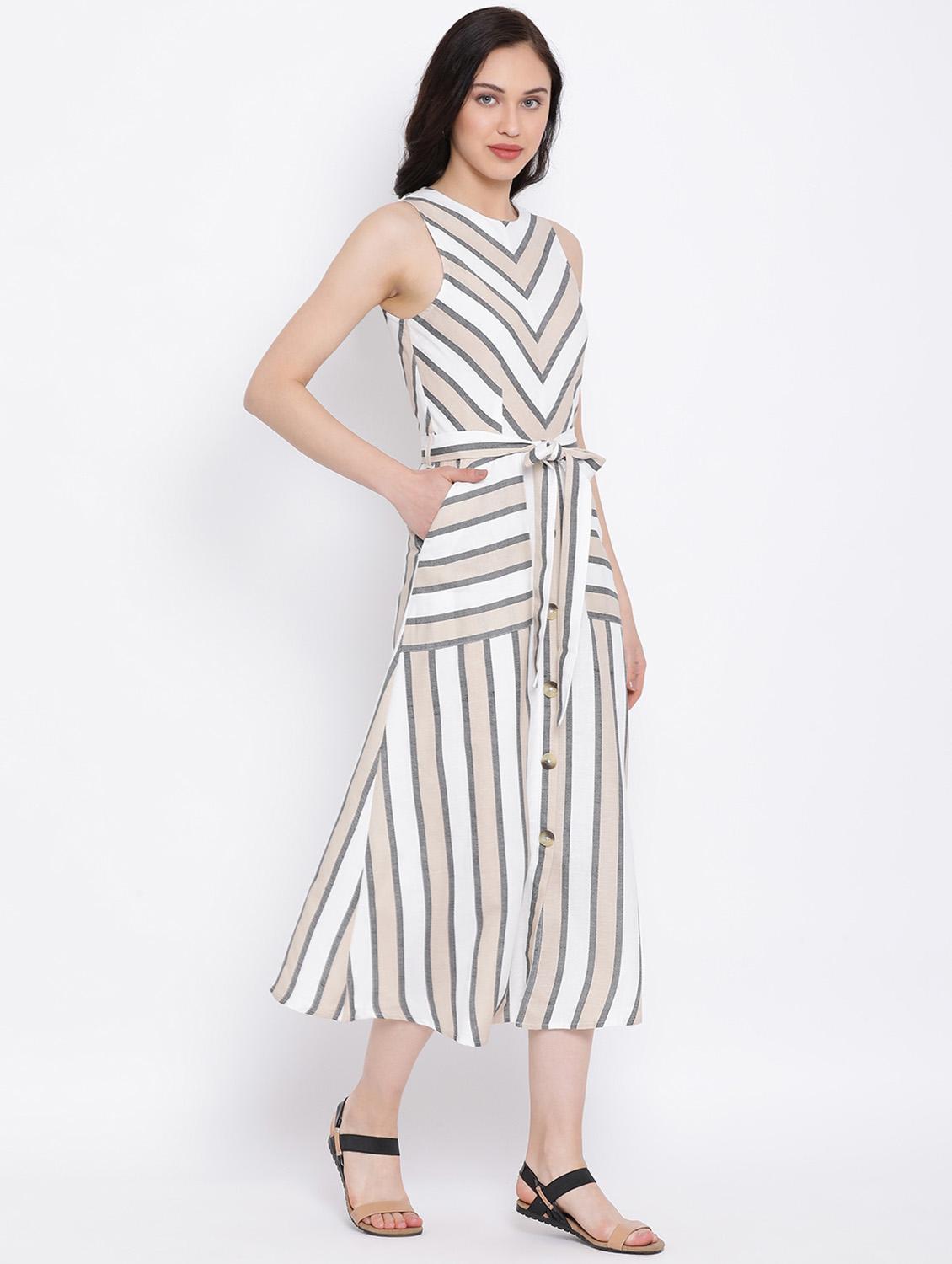 tie front striped a-line dress - 17116384 - Zoom Image - 2