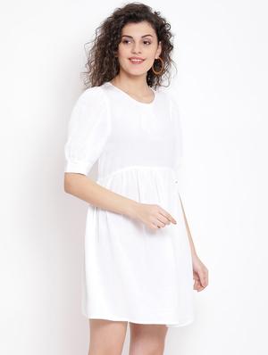 puff sleeves a-line dress - 17116385 - Standard Image - 2