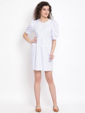 puff sleeves a-line dress - 17116386 - Standard Image - 4
