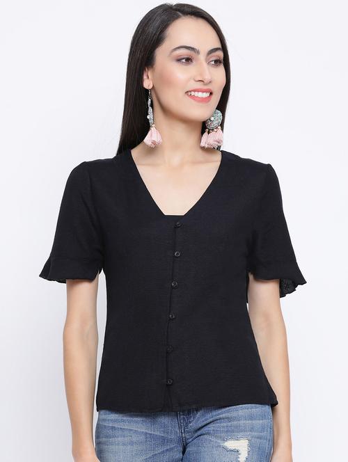 black cotton regular top - 17116404 - Standard Image - 1