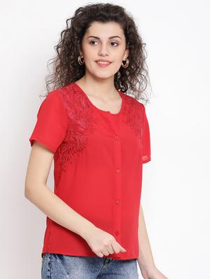 embroidered panel button down top - 17116432 - Standard Image - 2