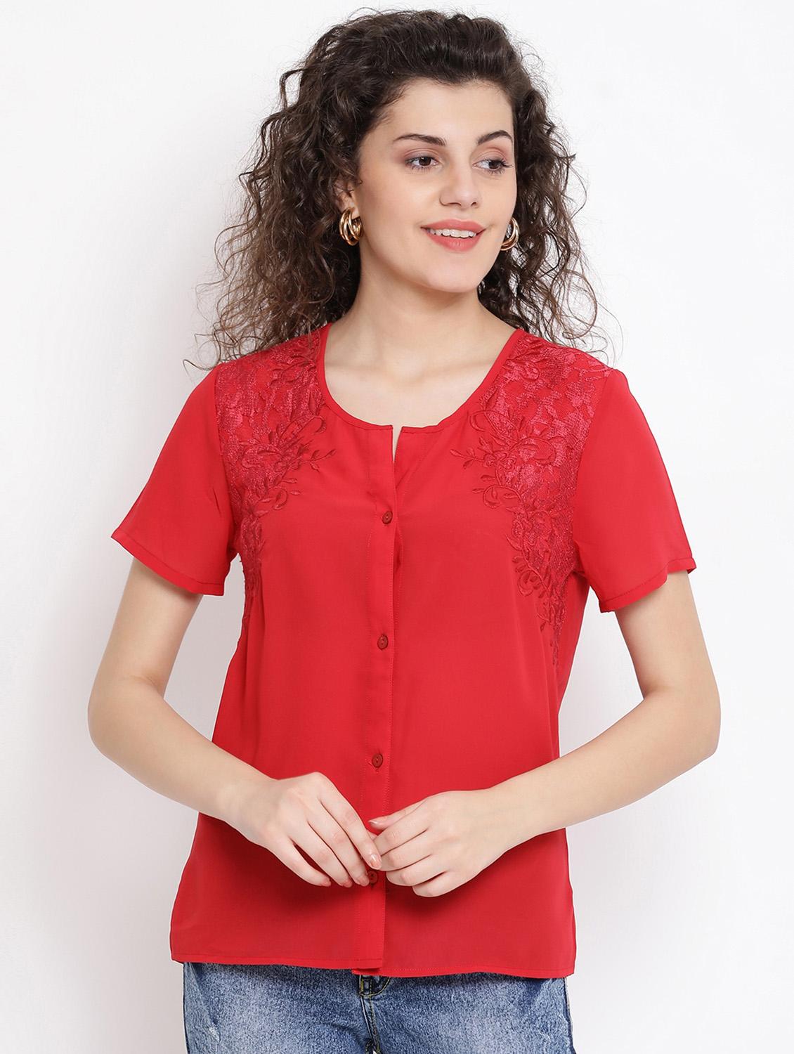 embroidered panel button down top - 17116432 - Zoom Image - 1