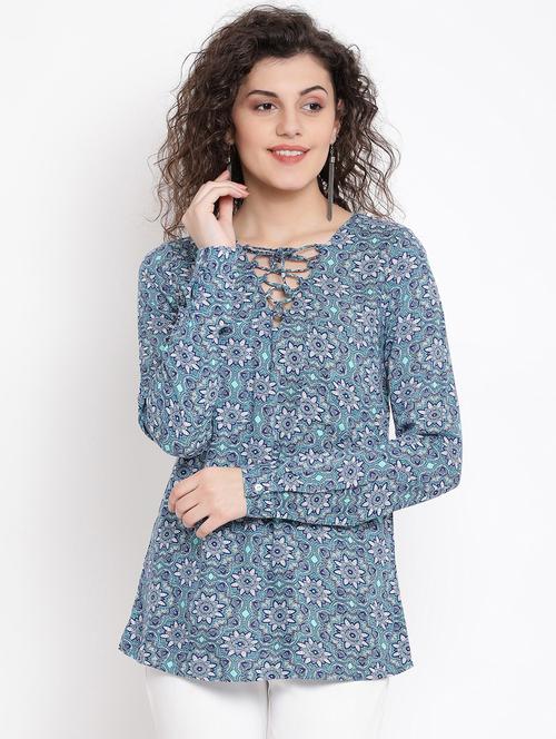 lace up neck floral top - 17116433 - Standard Image - 1