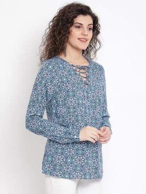 lace up neck floral top - 17116433 - Standard Image - 2