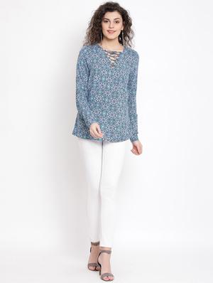 lace up neck floral top - 17116433 - Standard Image - 4