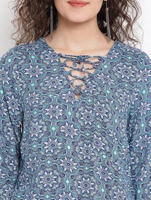 lace up neck floral top - 17116433 - Standard Image - 5