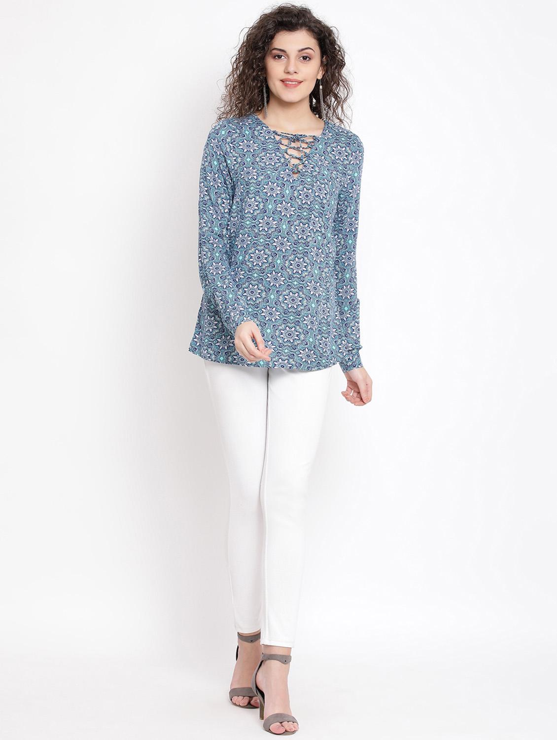 lace up neck floral top - 17116433 - Zoom Image - 4
