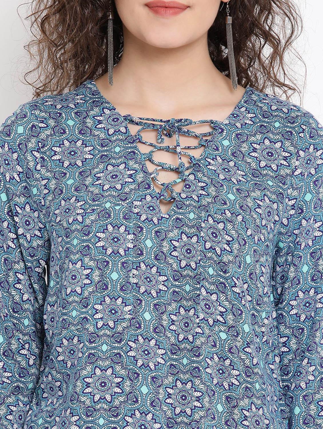 lace up neck floral top - 17116433 - Zoom Image - 5