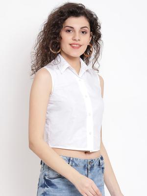 tie back cropped shirt - 17116446 - Standard Image - 2