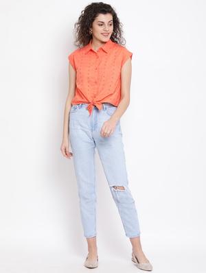 tie front schiffli shirt - 17116450 - Standard Image - 4