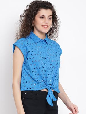 tie front schiffli shirt - 17116451 - Standard Image - 2