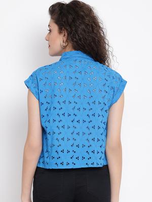 tie front schiffli shirt - 17116451 - Standard Image - 3