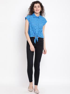 tie front schiffli shirt - 17116451 - Standard Image - 4