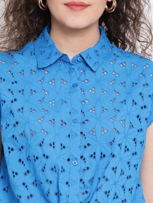 tie front schiffli shirt - 17116451 - Standard Image - 5