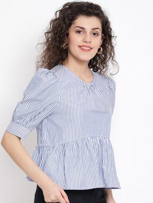 puff sleeves striped top - 17116479 - Standard Image - 2
