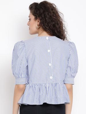 puff sleeves striped top - 17116479 - Standard Image - 3