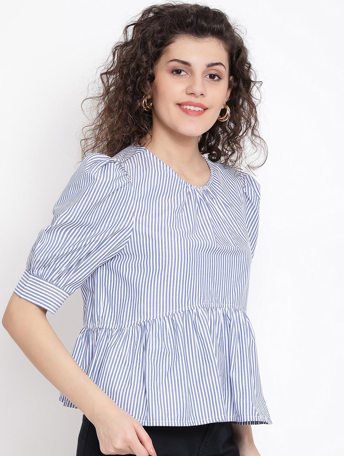 puff sleeves striped top - 17116479 - Zoom Image - 2