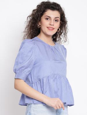 puff sleeves peplum top - 17116501 - Standard Image - 2