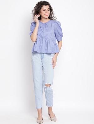 puff sleeves peplum top - 17116501 - Standard Image - 4