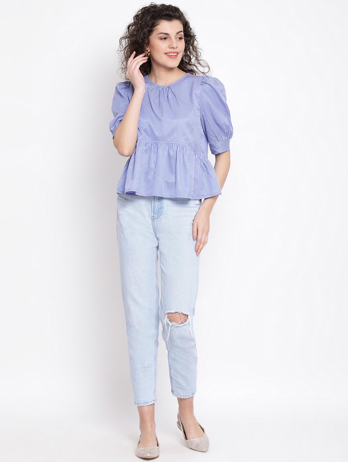 puff sleeves peplum top - 17116501 - Zoom Image - 4
