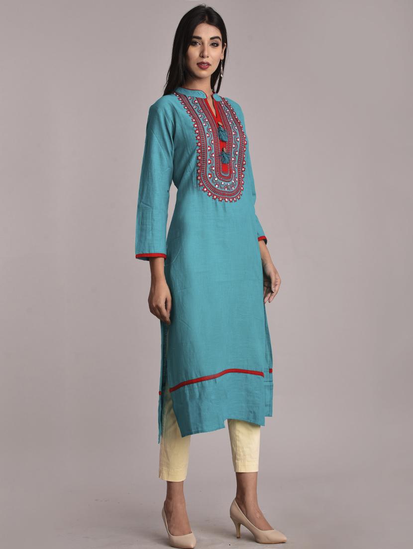 embroidered straight kurta - 17116969 - Zoom Image - 2