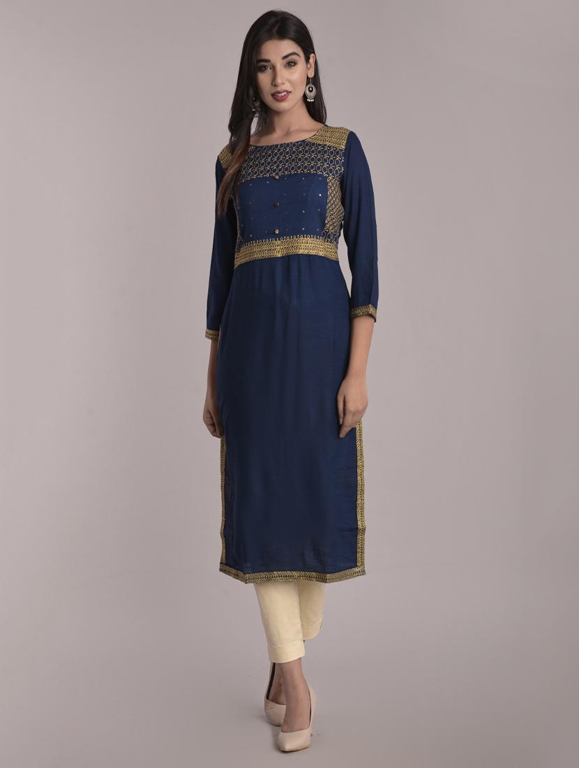 embroidered straight kurta - 17116974 - Zoom Image - 1
