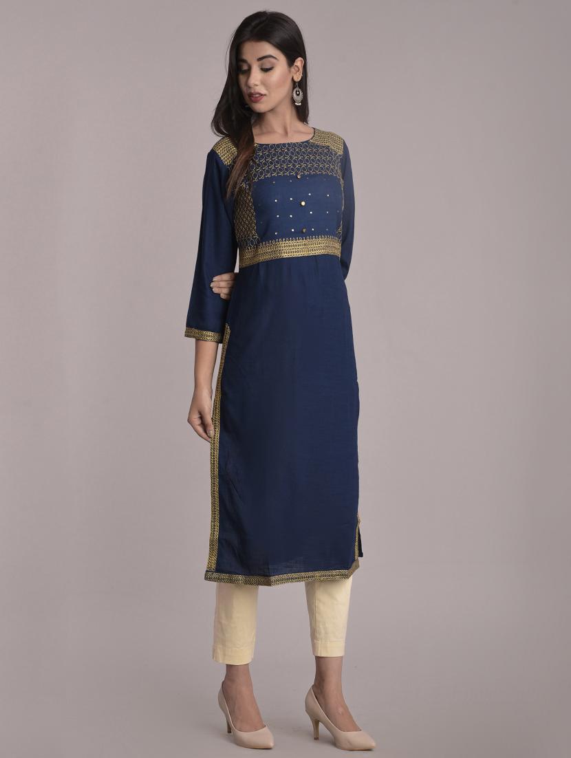 embroidered straight kurta - 17116974 - Zoom Image - 2