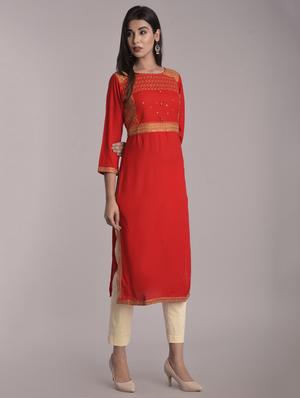 embroidered straight kurta - 17116975 - Standard Image - 2