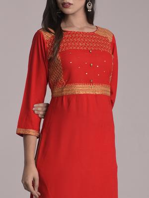 embroidered straight kurta - 17116975 - Standard Image - 4