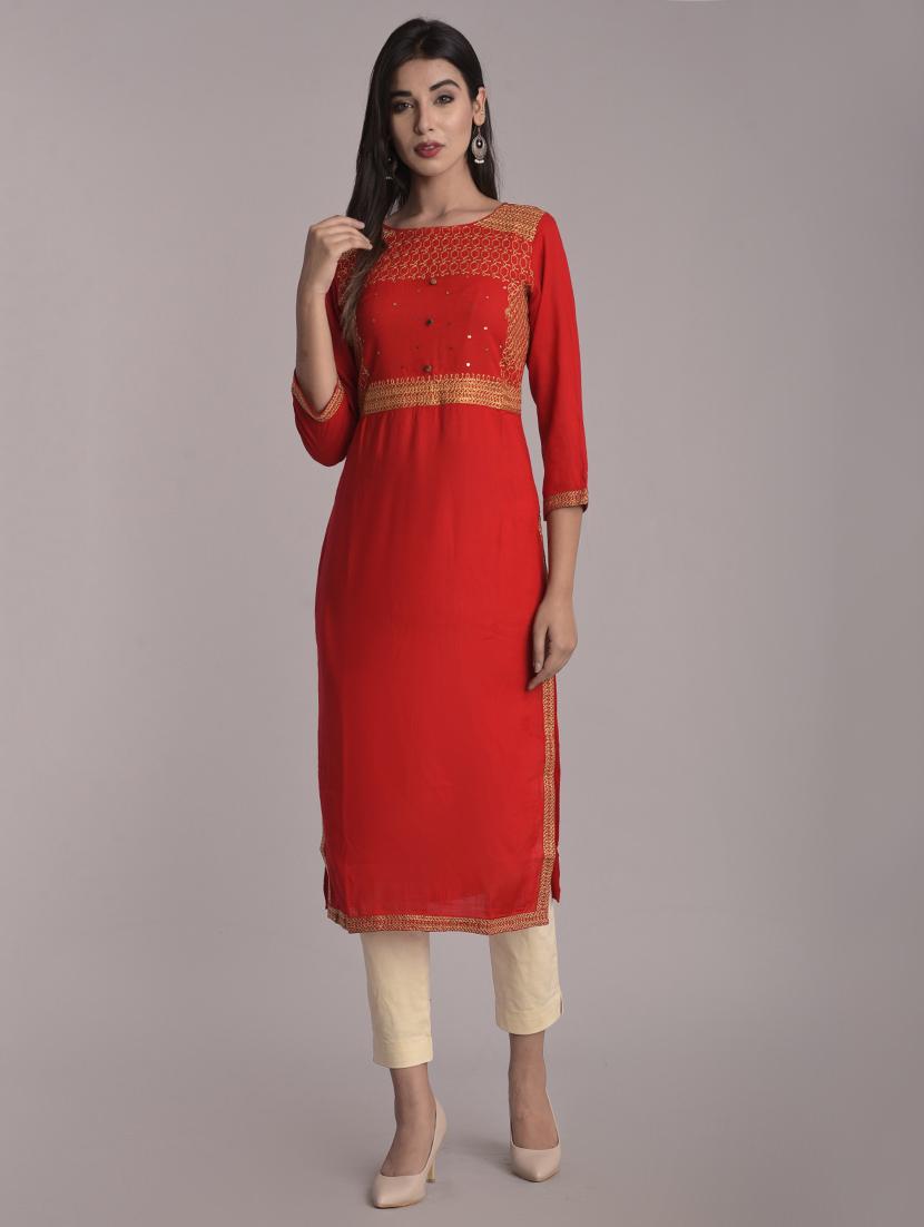 embroidered straight kurta - 17116975 - Zoom Image - 1
