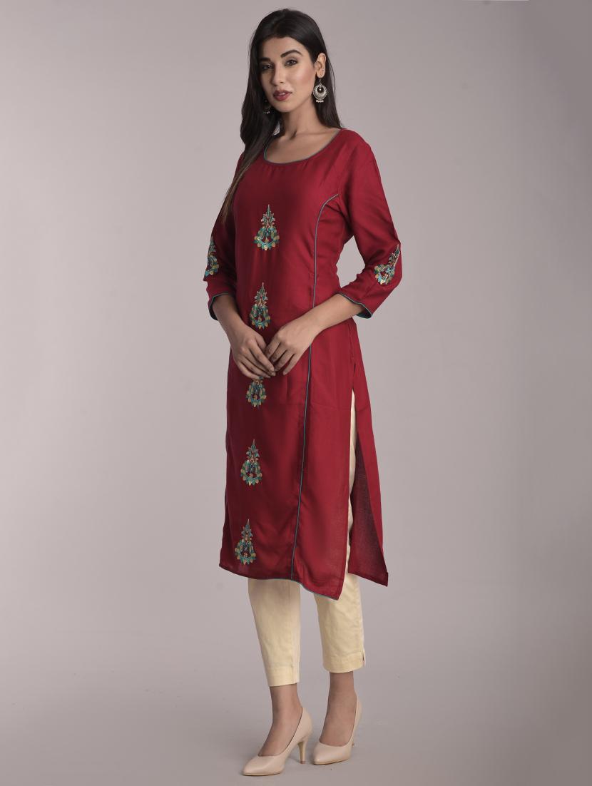 embroidered straight kurta - 17116976 - Zoom Image - 2