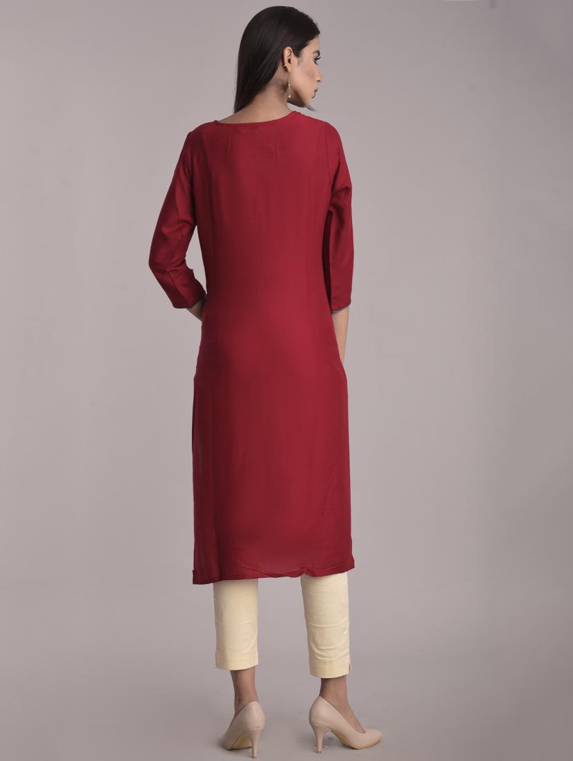 embroidered straight kurta - 17116976 - Zoom Image - 3