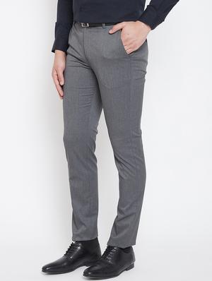 grey solid flat front formal trouser - 17118851 - Standard Image - 2