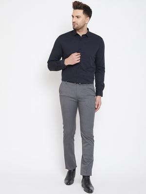 grey solid flat front formal trouser - 17118851 - Standard Image - 4
