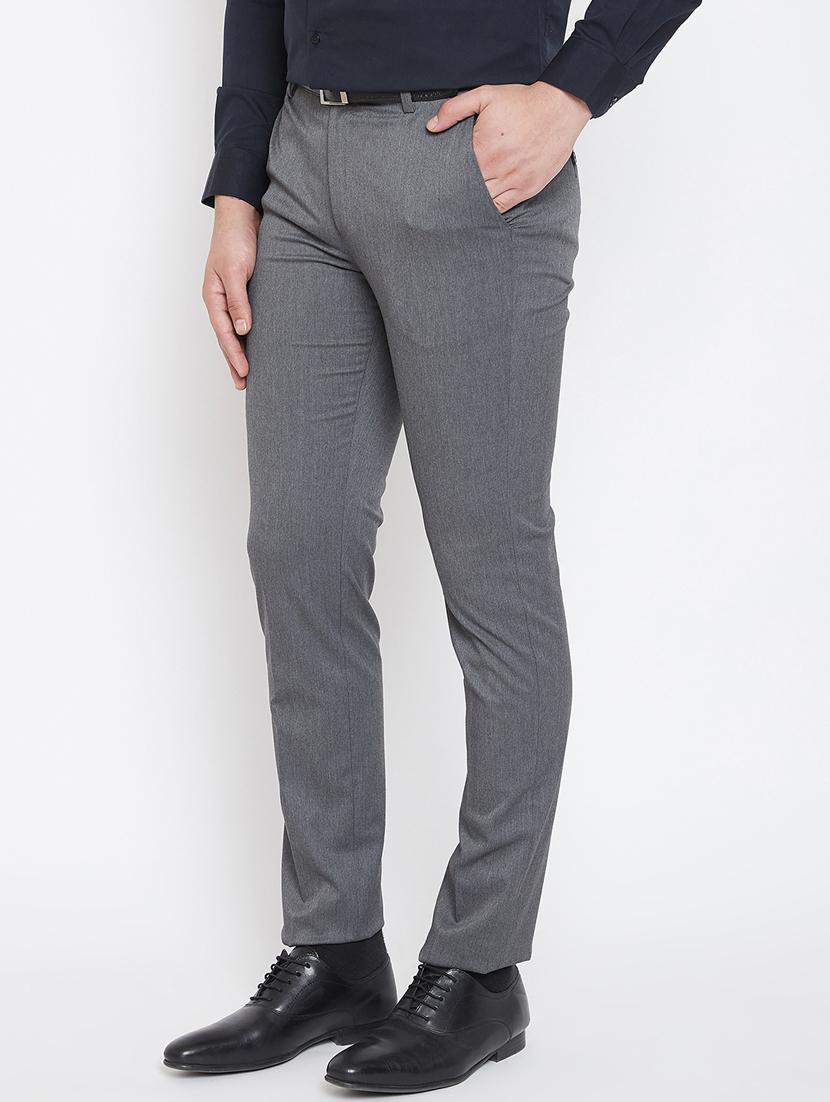 grey solid flat front formal trouser - 17118851 - Zoom Image - 2