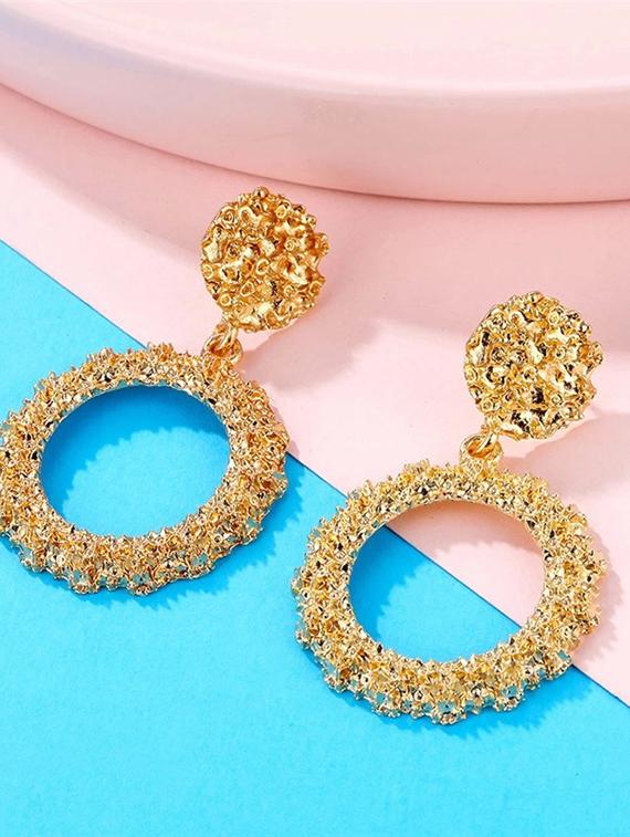 gold metal drop earring - 17119523 - Zoom Image - 1