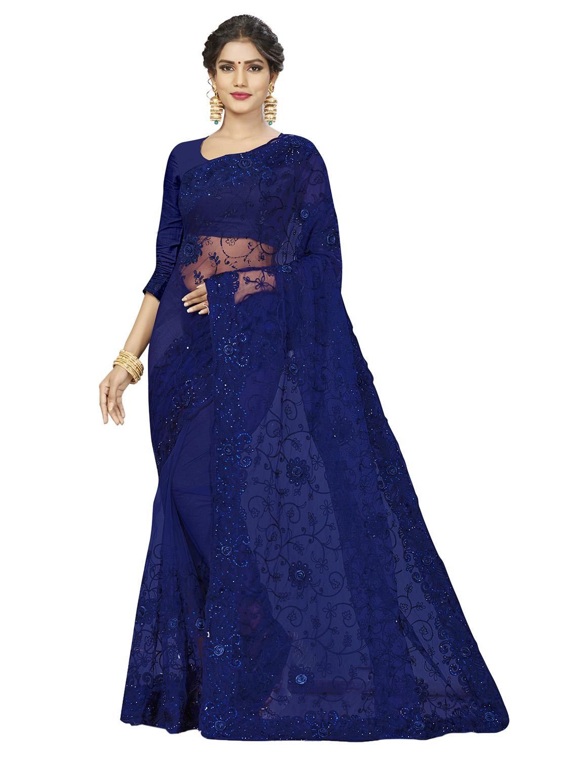 solid embroidered saree with blouse - 17120087 - Zoom Image - 1