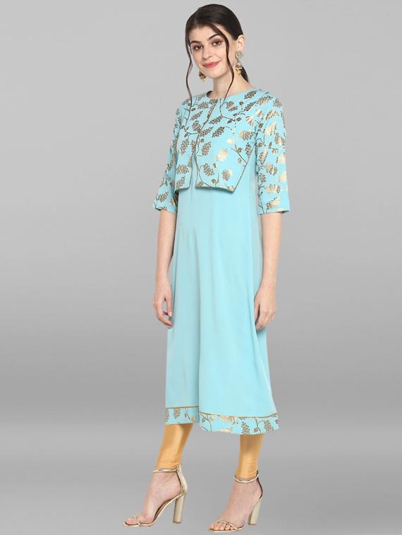 turquoise kurta with jacket - 17120267 - Zoom Image - 2