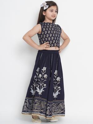 navy blue printed lehnga choli - 17120419 - Standard Image - 2
