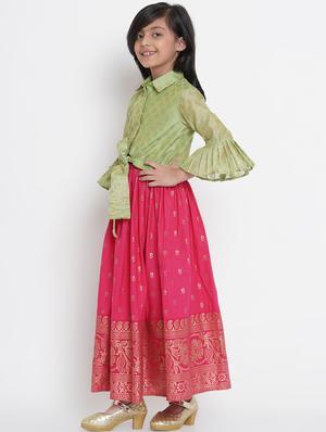 green cotton lehnga choli - 17120423 - Standard Image - 2